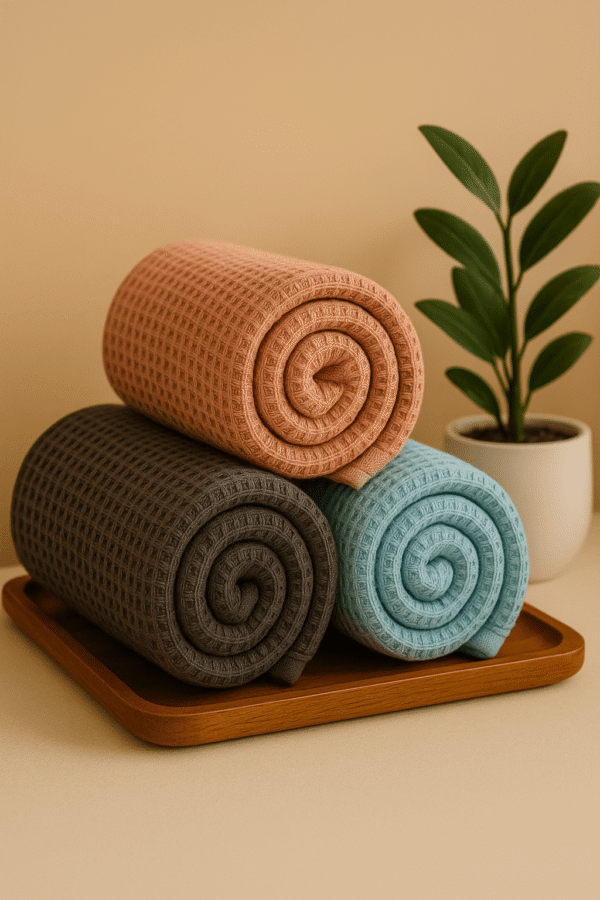 DRAPE&LUXE Honeycomb Cotton Towel – Pack of 3 (Blue Black Pink)